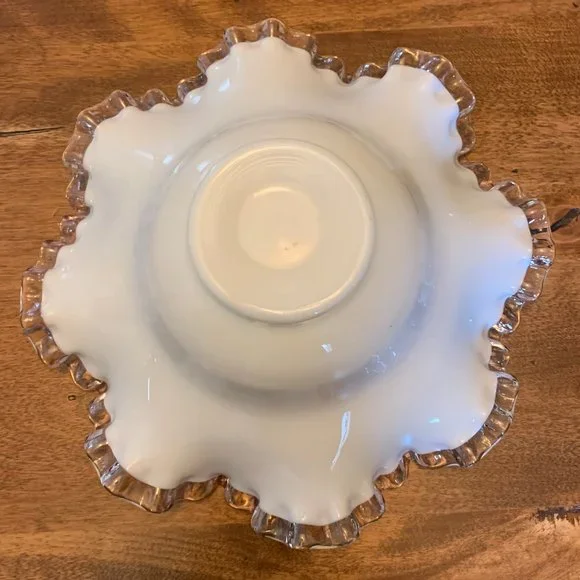 Vintage Fenton Silver Crest Crimped Edge Bowl Hand Painted with Charleton Design